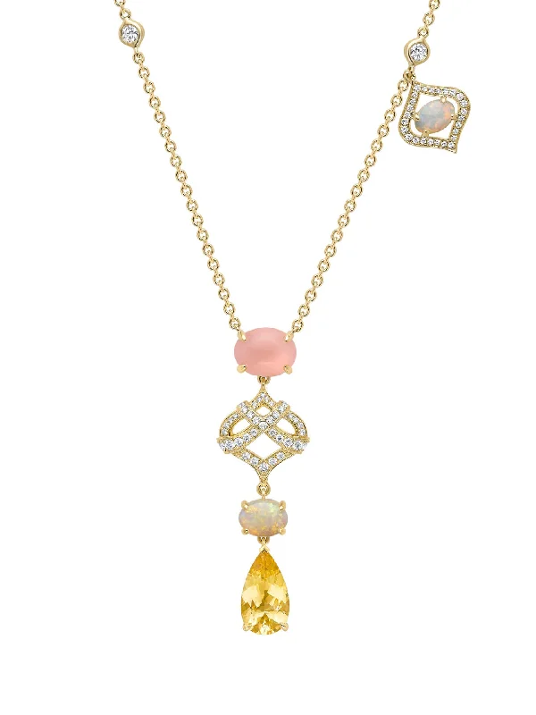 Women’s gold and silver necklaces-Woodland Opal Diamond Yellow Gold Pendant