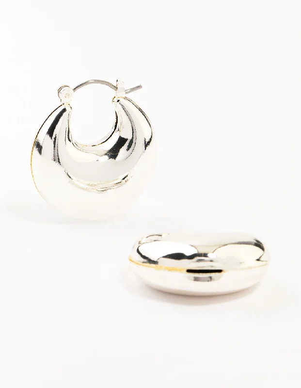 Stylish women’s earrings-Puffy Silver Stretch Hoop Earrings