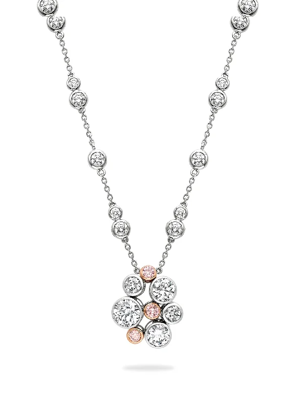 Women’s silver necklaces with crystals-Raindance Platinum Pink and White Diamond Cluster Pendant