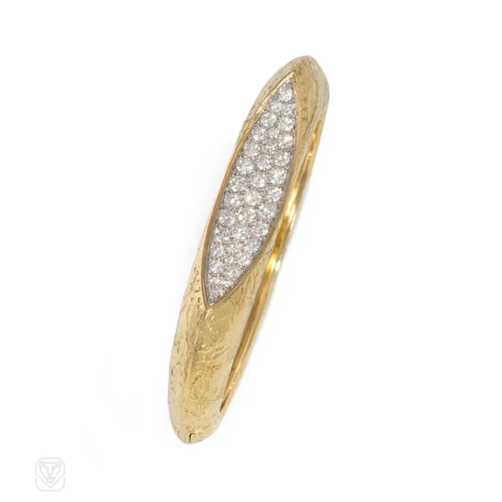 Women’s stackable bracelets-Gold and diamond modernist bangle, Oscar Heyman