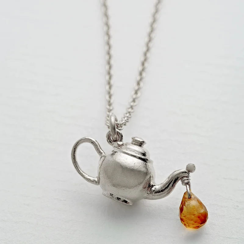 Women’s necklaces with vintage designs-Alex Monroe Silver Teapot Citrine Drop Necklace