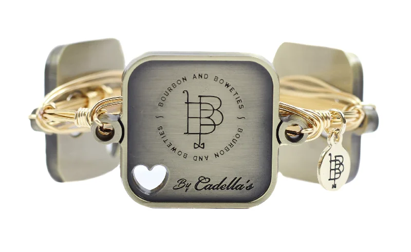 Women’s fashion cuff bangles-Cadella's xx Bourbon and Boweties Triple Photo Tile Bangle