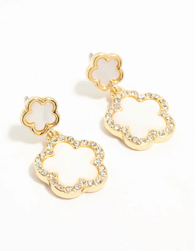 Women’s gold hoop earrings-Gold Plated Flower Drop Earrings