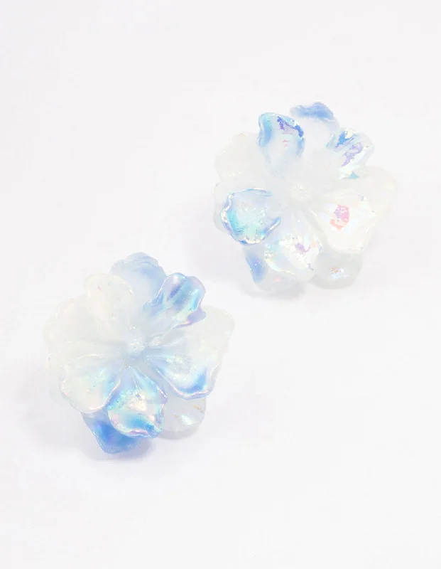 Women’s gemstone drop earrings-Blue Holographic Flower Stud Earrings