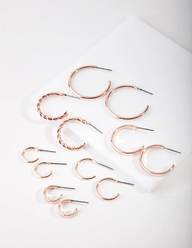 Affordable earrings for women-Rose Gold Sleeper Earring 6-Pack