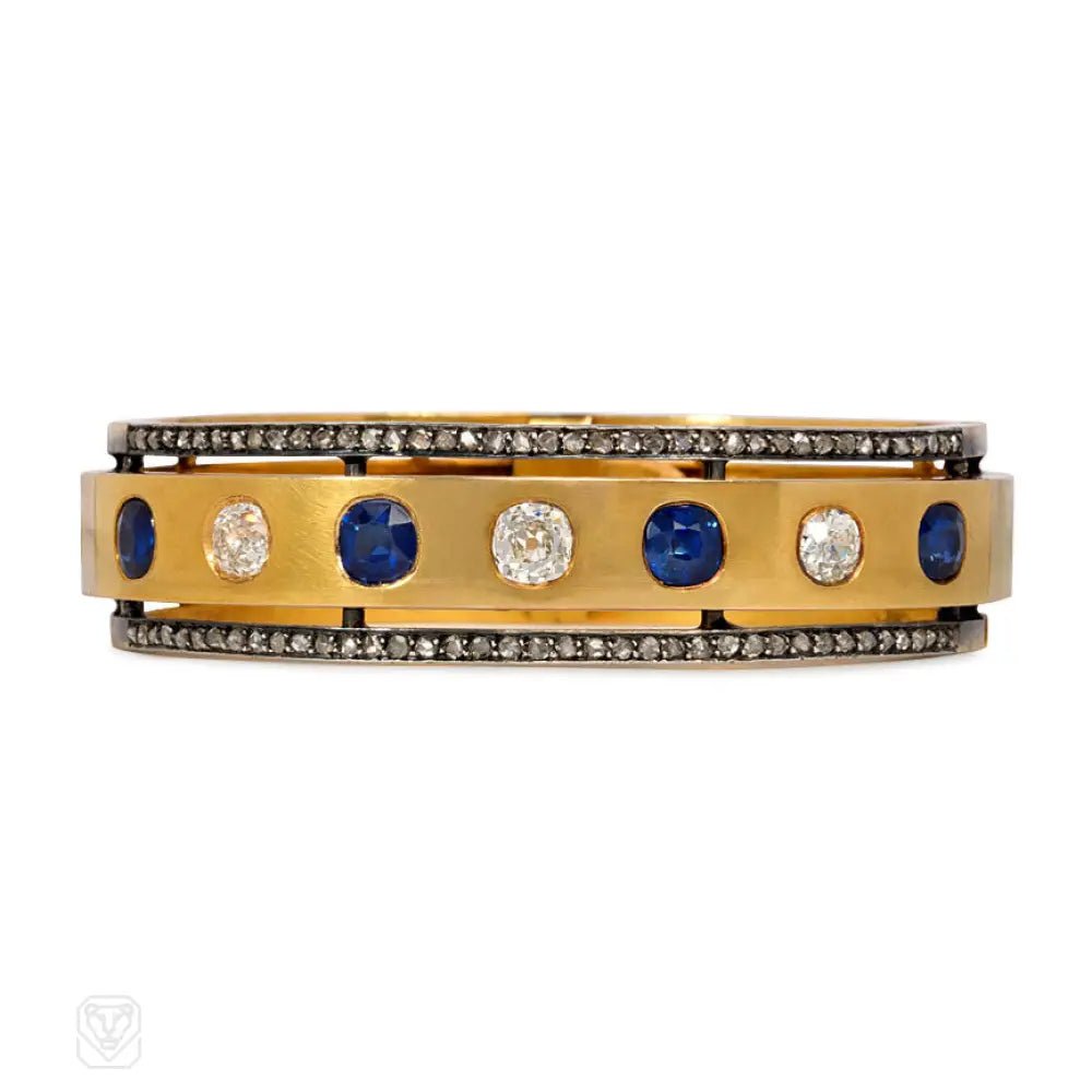 Women’s diamond bangles-Antique sapphire and diamond bangle, French import