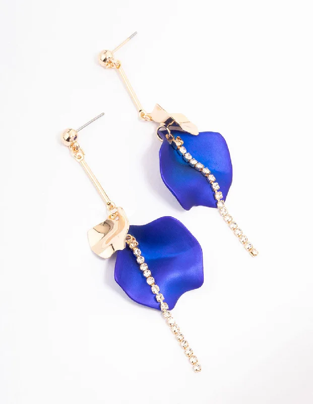 Women’s fashionable stud earrings-Blue Cup Chain & Petal Drop Earrings