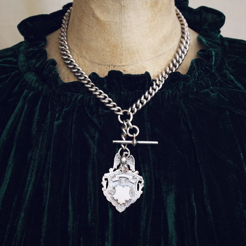 Women’s necklaces with emerald stones-Date 1921 Silver Double Albert Chain & 1898 Fob Medal