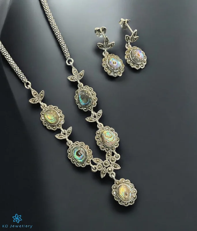 Custom necklace designs for women-The Exquisite Elegance Silver Marcasite Necklace & Earrings (Sea-shell)