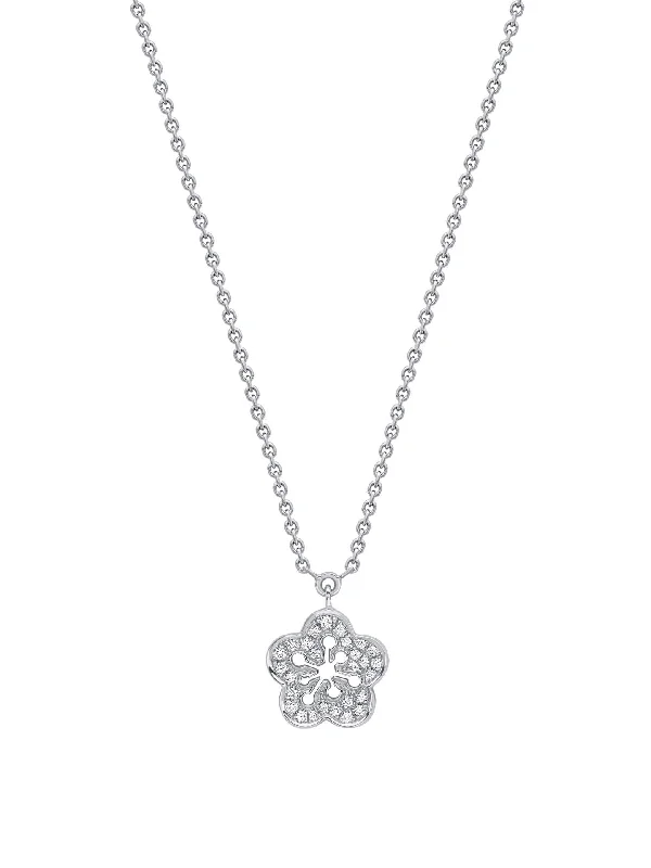 Women’s beaded necklaces-Blossom Mini White Gold Diamond Pendant