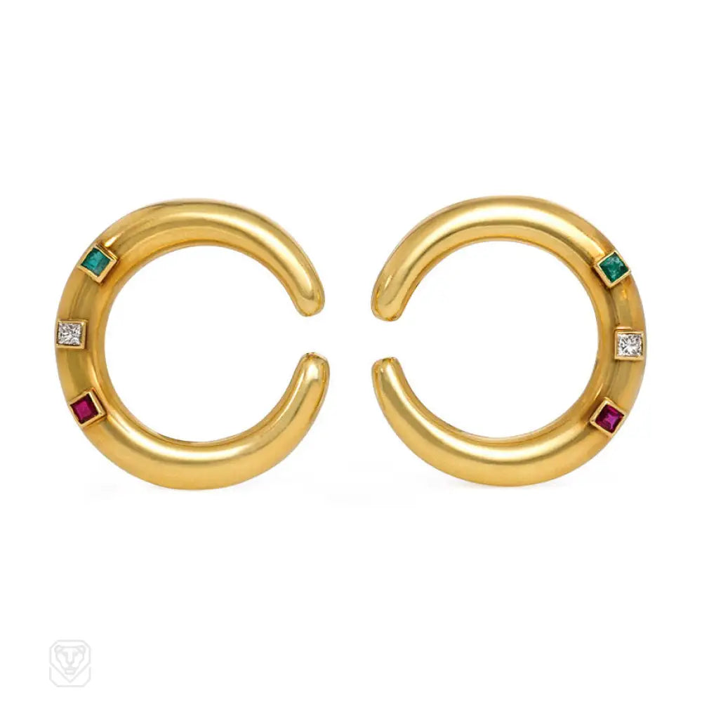 Women’s chunky earrings-Gold and gemset hoop earrings