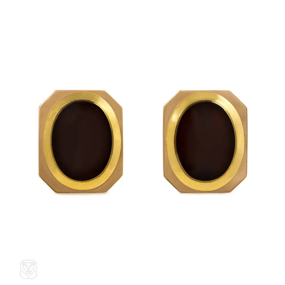 Unique earrings for women-Gold and oval onyx earrings