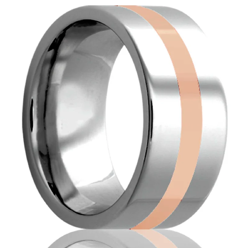 Diamond wedding rings for women-Cobalt Wedding Band with Solid 14k Rose Gold Inlay