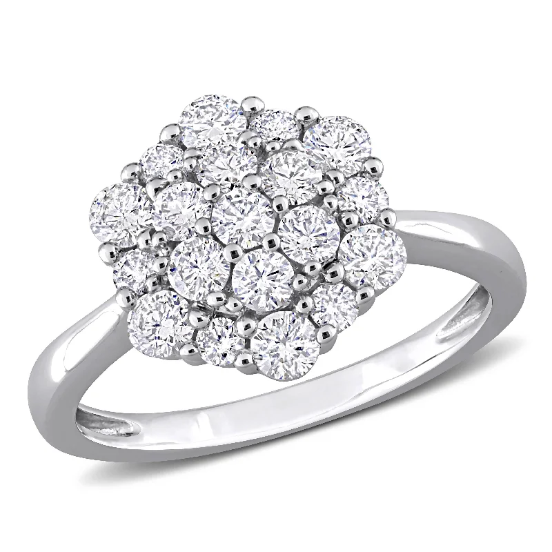 Affordable engagement rings for women-Miadora 1ct TDW Diamond Cluster Engagement Ring in 10k White Gold