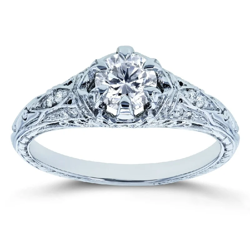 Engagement rings with platinum and vintage designs-Annello by Kobelli 14k White Gold 5/8ct TDW Diamond 6-Prong Antique Engagement Ring