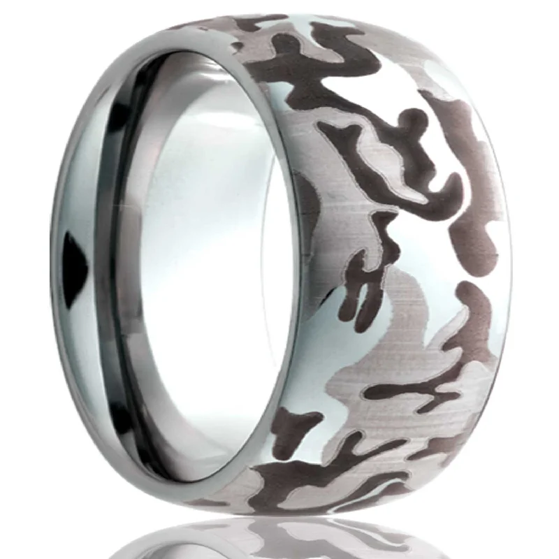 Women’s adjustable rings-Engraved Camo Domed Cobalt Wedding Band