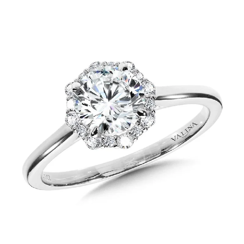 Engagement rings with hidden halos-14K White Gold Modern Straight Halo Diamond Engagement Ring