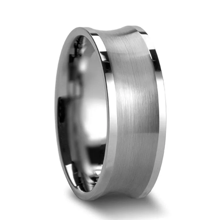 Women’s wedding bands with diamonds-Concave Brushed Finish Tungsten Men's Wedding Band