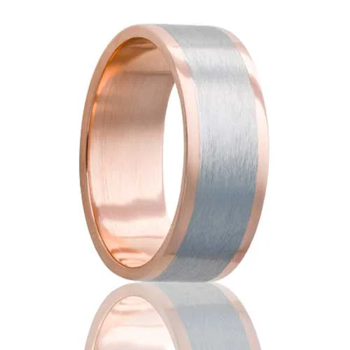 Elegant engagement rings for women-14k Rose Gold Satin Finish Men's Wedding Band with Cobalt Inlay