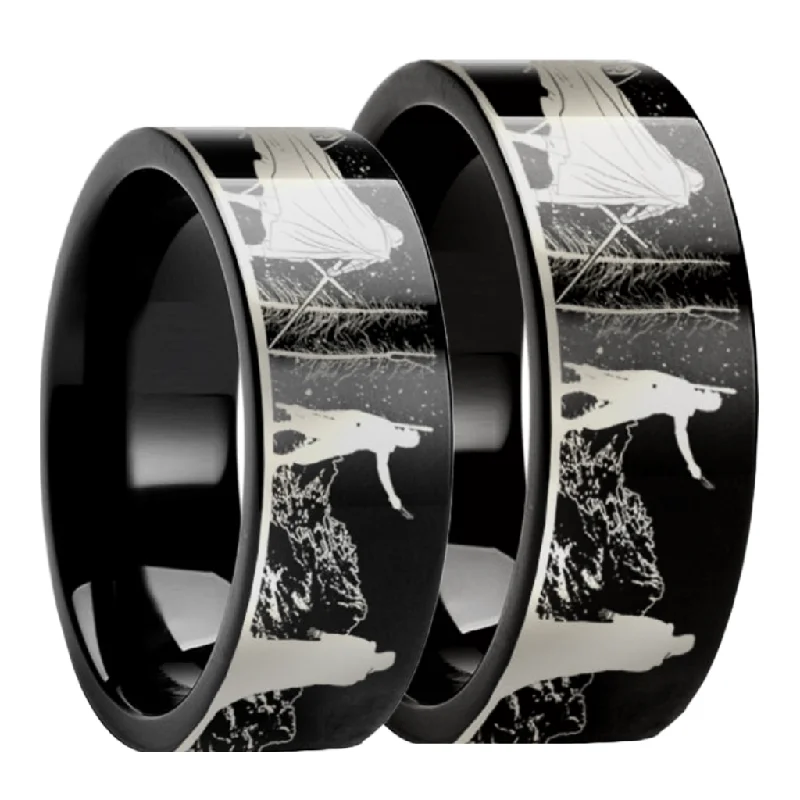 Minimalist rings for women-Star Wars Luke Skywalker Kylo Ren Black Tungsten Couple's Matching Wedding Band Set