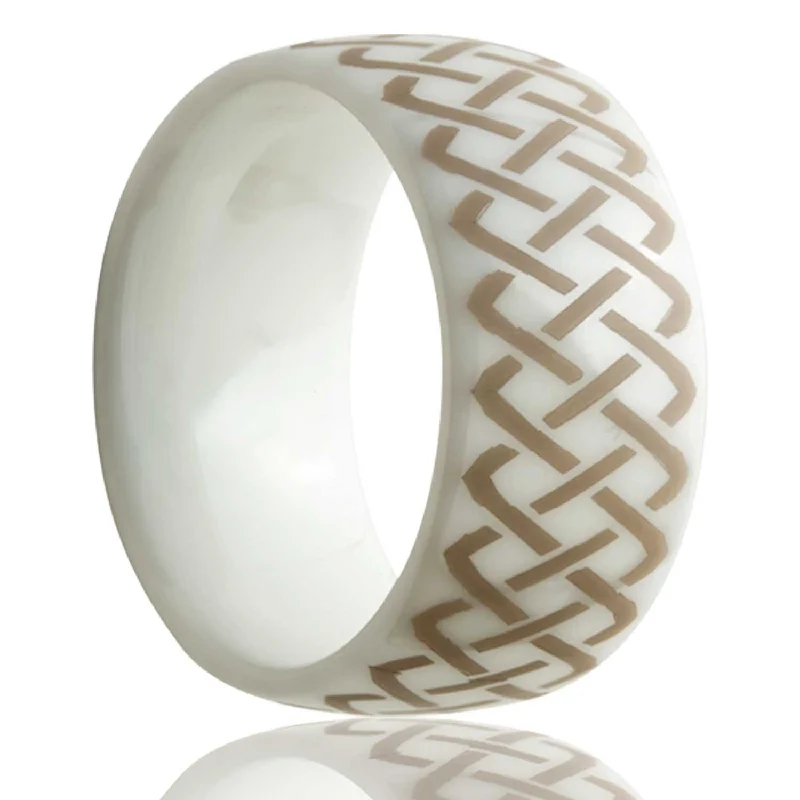 Affordable diamond rings for women-Celtic Sailor's Knot Domed White Ceramic Men's Wedding Band