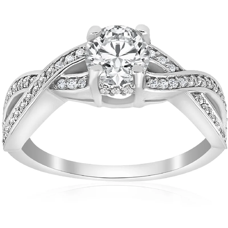 Engagement rings with unique diamond shapes-1 ct Diamond Infinity Twist Engagement Ring 1/2ct Center Stone 14K White Gold