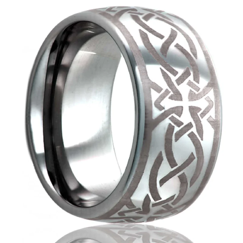 Minimalist rings for women-Celtic Cross Domed Tungsten Wedding Band