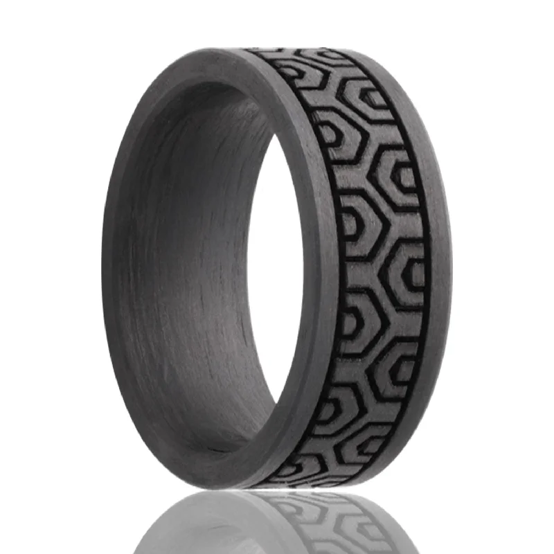 Women’s eternity bands-Hexagon Grid Carbon Fiber Men's Wedding Band