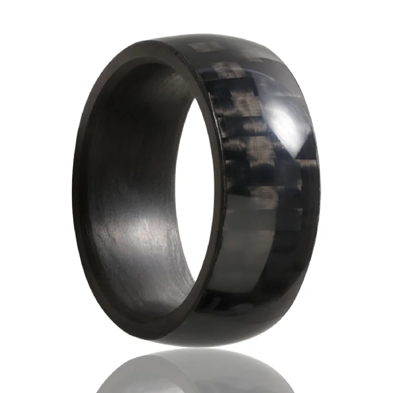 Women’s rings with colored diamonds-Domed Polished Carbon Fiber Men's Wedding Band