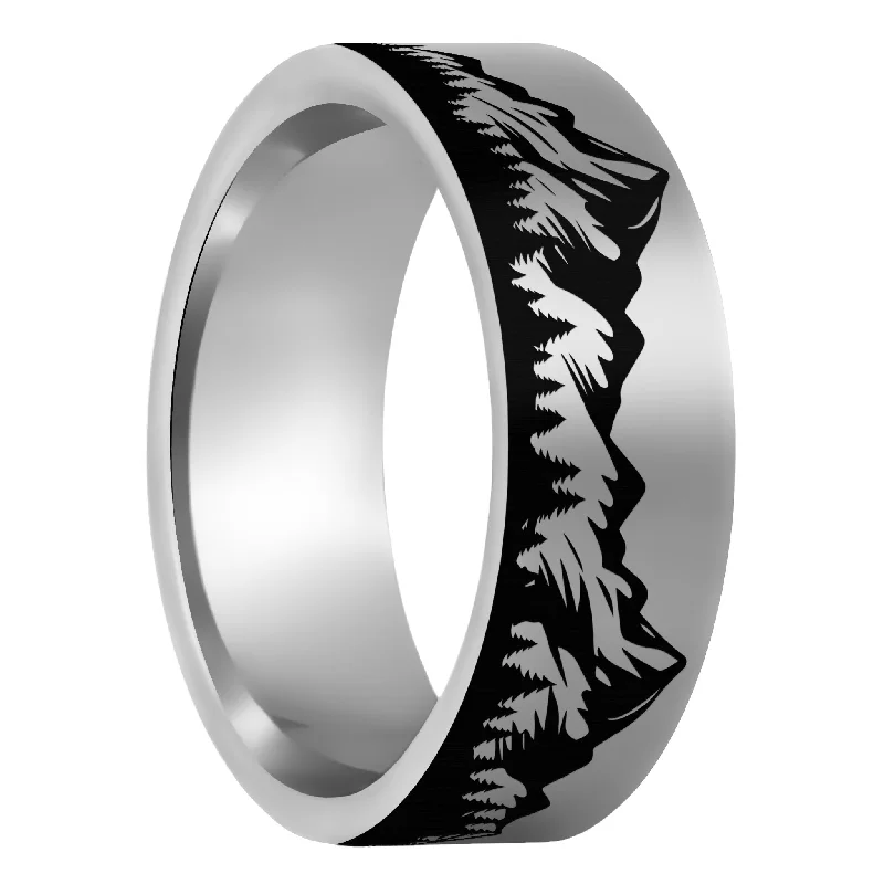 Vintage women’s engagement rings-Mountain Range & Forest Tungsten Men's Wedding Band