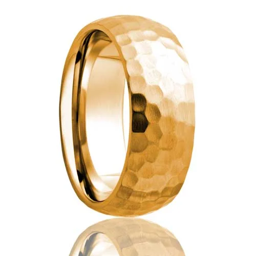 Stylish women’s rings-Domed Hammered 14k Gold Wedding Band