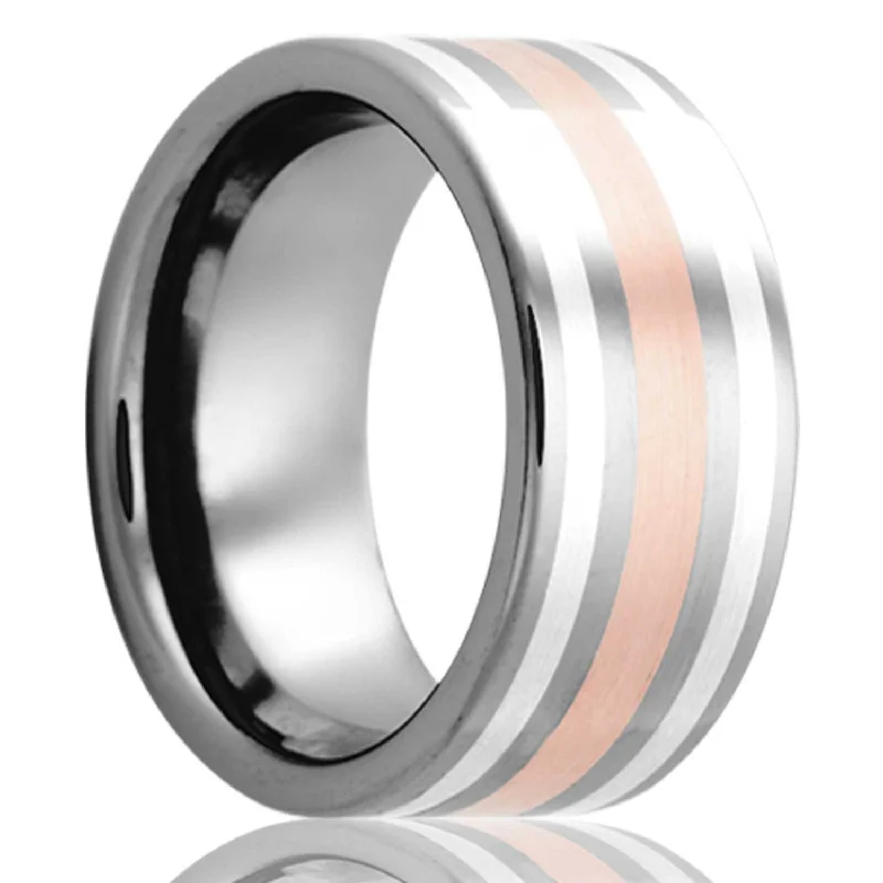 Women’s rings with opal stones-Argentium Silver & 14k Rose Gold Inlay Cobalt Men's Wedding Band