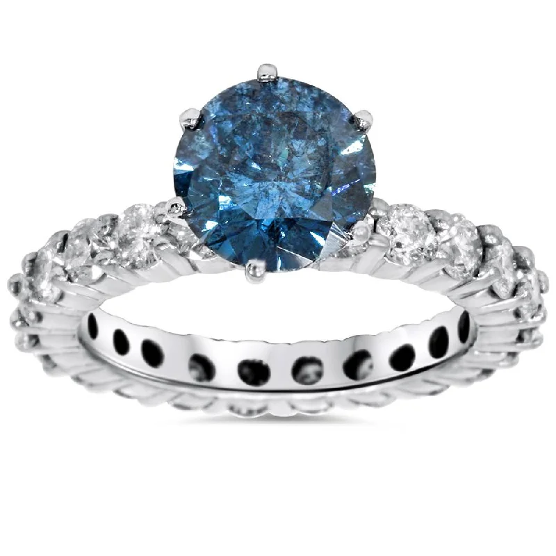 Solitaire engagement rings for women-4 3/4ct Blue & White Diamond Eternity Engagement Ring 14K White Gold