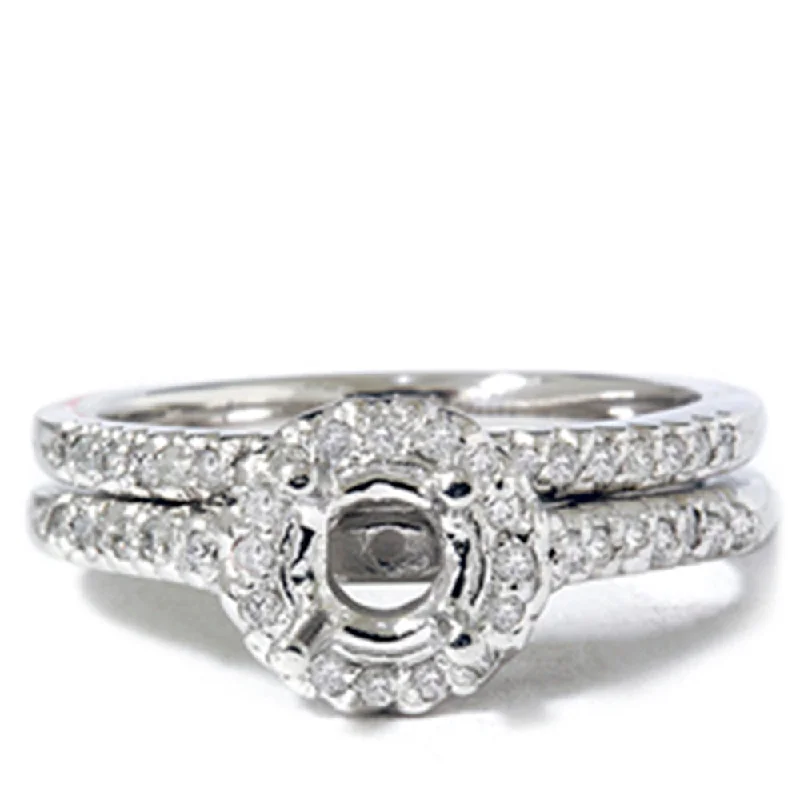 Women’s engagement rings with white gold bands-1/4ct Pave Halo Diamond Mount Engagement Ring Setting