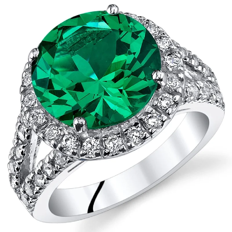 Engagement rings with heart-shaped diamonds-Sterling Silver 6 ct Created Emerald Engagement Ring