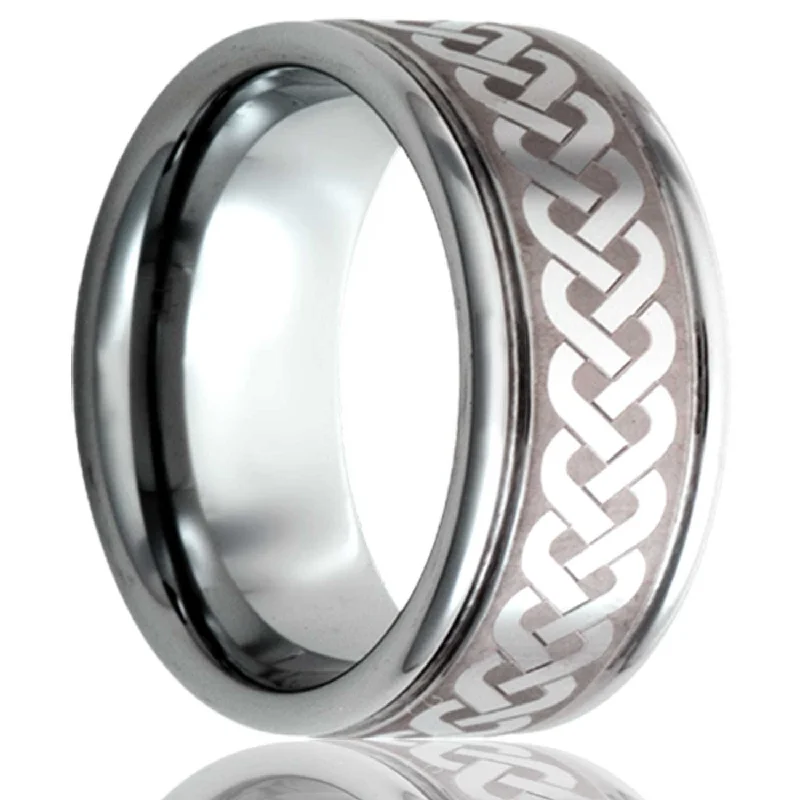 Fashionable rings for women-Sailor's Celtic Knot Grooved Tungsten Wedding Band