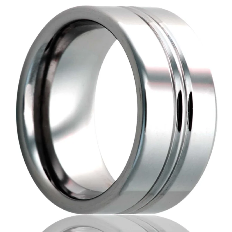 Affordable rings for women-Dual Center Grooves Tungsten Wedding Band