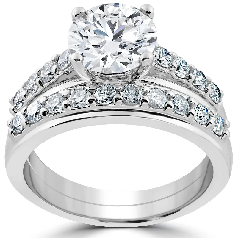 Women’s bezel set engagement rings-3ct Diamond Engagement Wedding Ring Set 14K White Gold