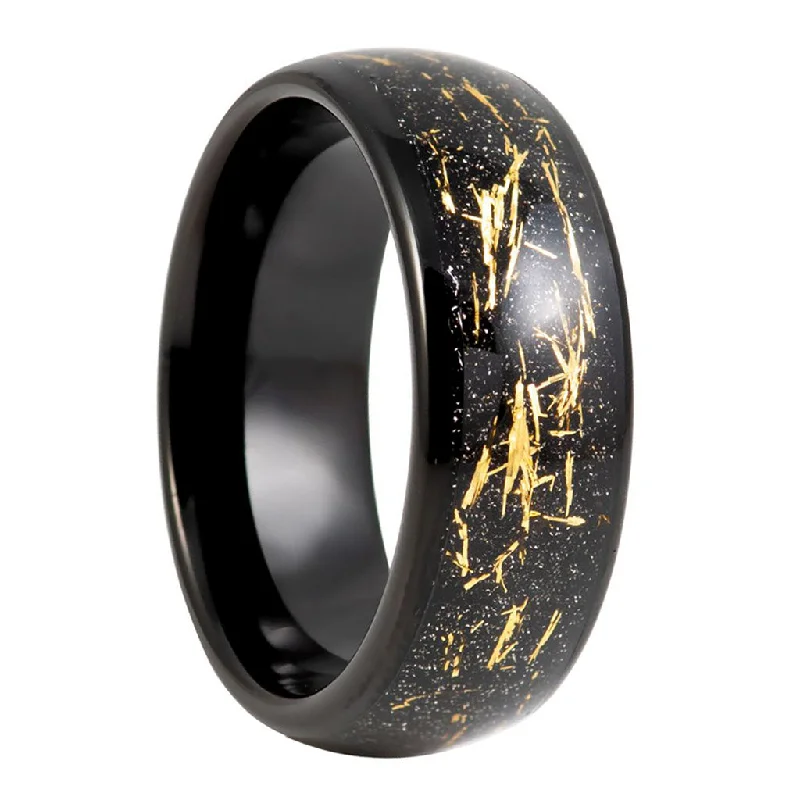 Women’s rings with rubies-Meteorite Inspired Gold & Black Tungsten Men's Wedding Band