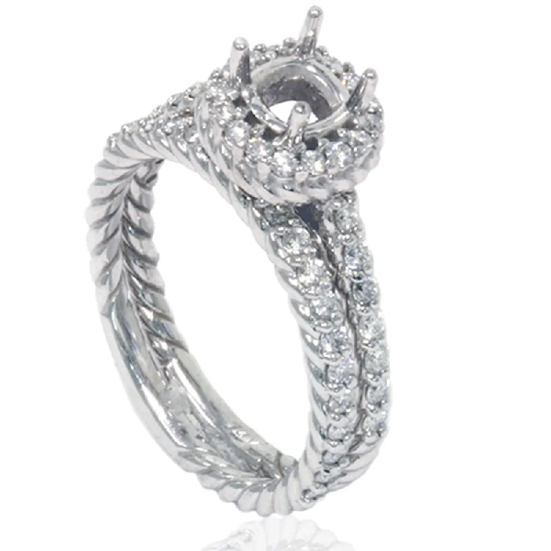 Engagement rings with three-stone design-7/8ct Braided Engagement Wedding Ring Set 14K White Gold