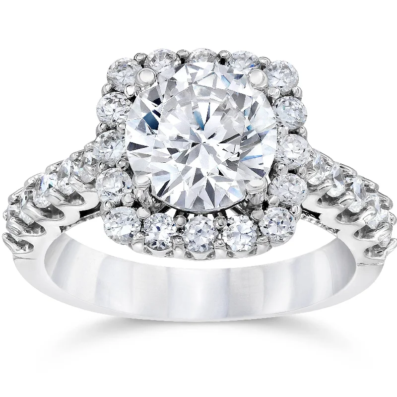 Engagement rings with oval diamonds-3Ct (2Ct center) Cushion Halo Lab Grown Diamond Engagement Ring 14K White Gold