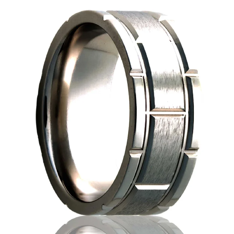 Women’s ring sets-Brick Pattern Satin Finish Cobalt Men's Wedding Band