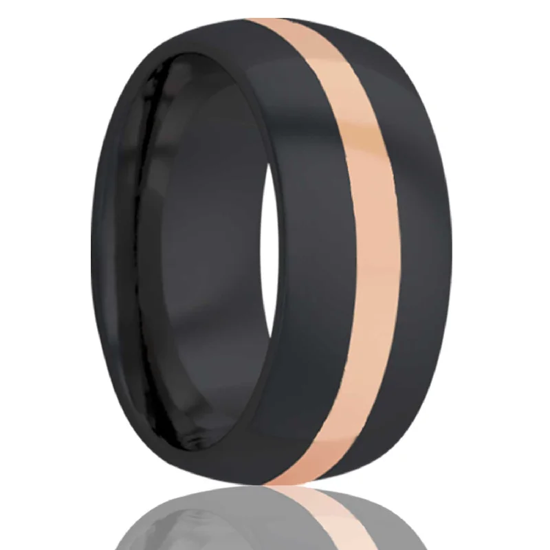 Women’s large stone rings-14k Rose Gold Inlay Domed Zirconium Wedding Band