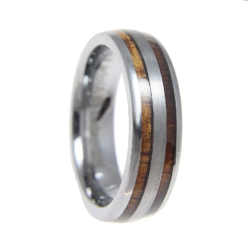 Women’s vintage rings-Domed Tungsten Wedding Band with Hawaiian Koa Wood