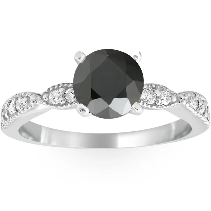 Women’s stackable engagement rings with diamonds-2 1/4ct Black & White Diamond Engagement Ring 14K White Gold