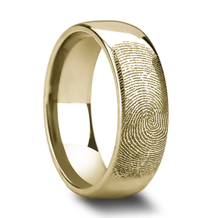 Women’s cocktail rings-Custom Fingerprint Engraved Gold Plated Tungsten Men's Ring