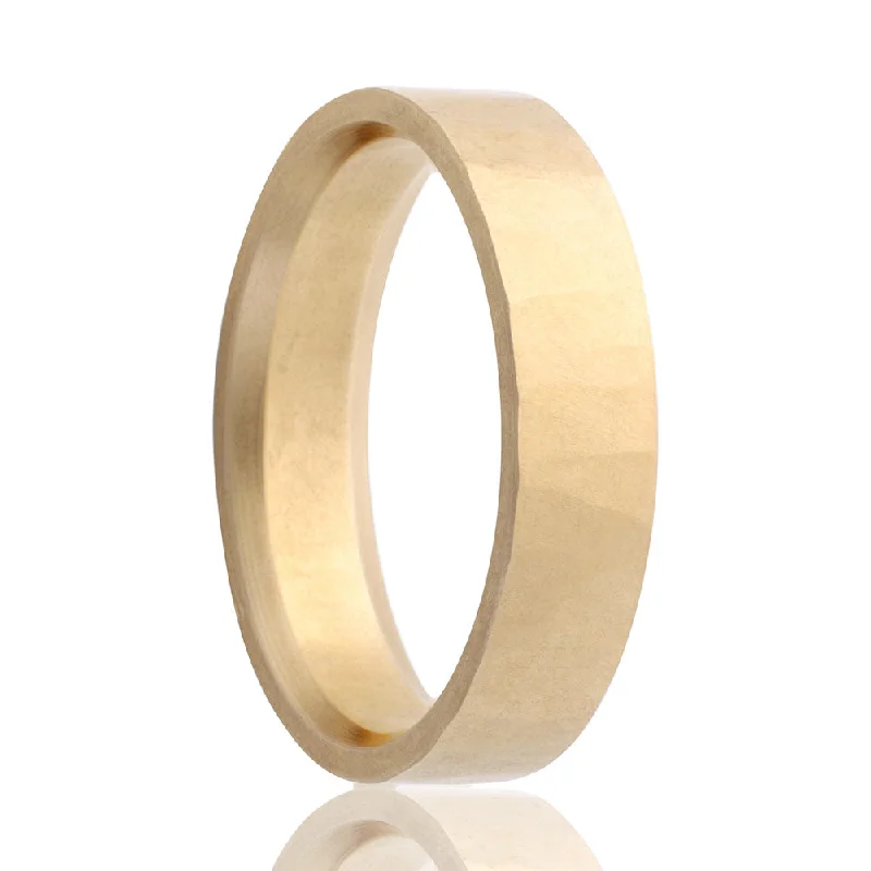 Unique engagement rings for women-14k Gold Wedding Band with Forged Finish