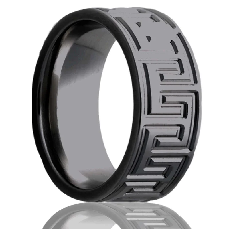 Affordable rings for women-Greek Key Zirconium Men's Wedding Band