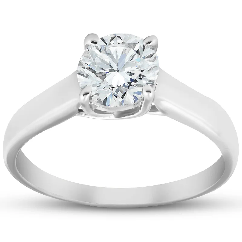 Engagement rings with vintage design-Solitaire Diamond Engagement Ring 1 Carat 14k White Gold Enhanced