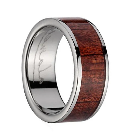 Custom-designed women’s rings-Hawaiian Koa Wood Inlaid Men's Titanium Wedding Band